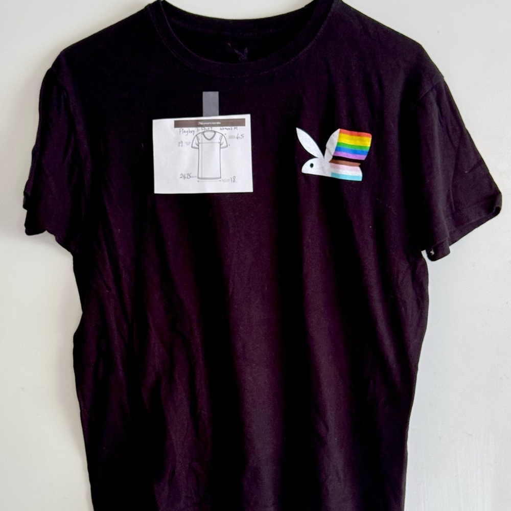 Black T-Shirt with Rainbow Bunny Design Women’s Size M